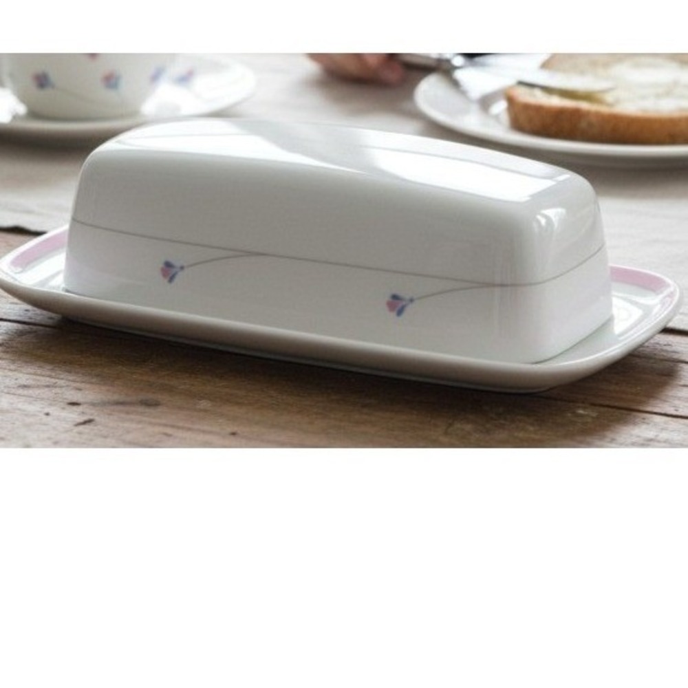 Vintage Signature Radiance Porcelain Butter Dish Pink Blue Floral‎ Japan 80s